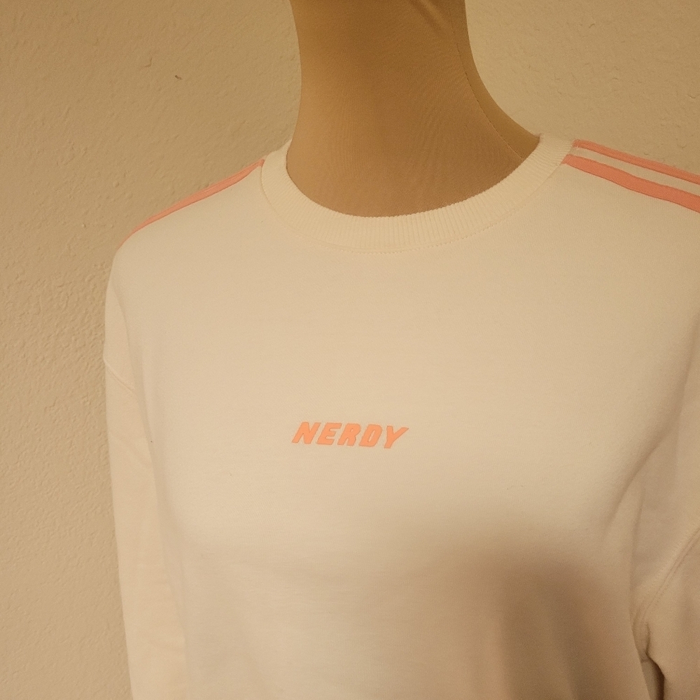 Nerdy White and Coral Cropped Sweatshirt - Picture 3 of 5